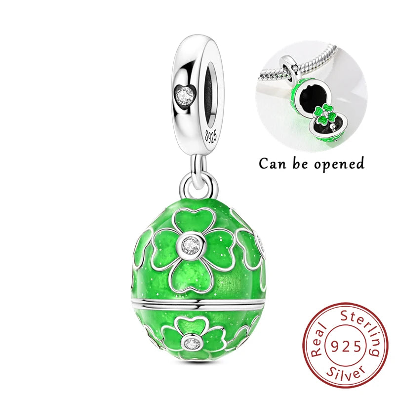 925 Sterling Silver Pendant Charms Beads Green Four-leaf Clover Love Family Tree Char lifestyle view