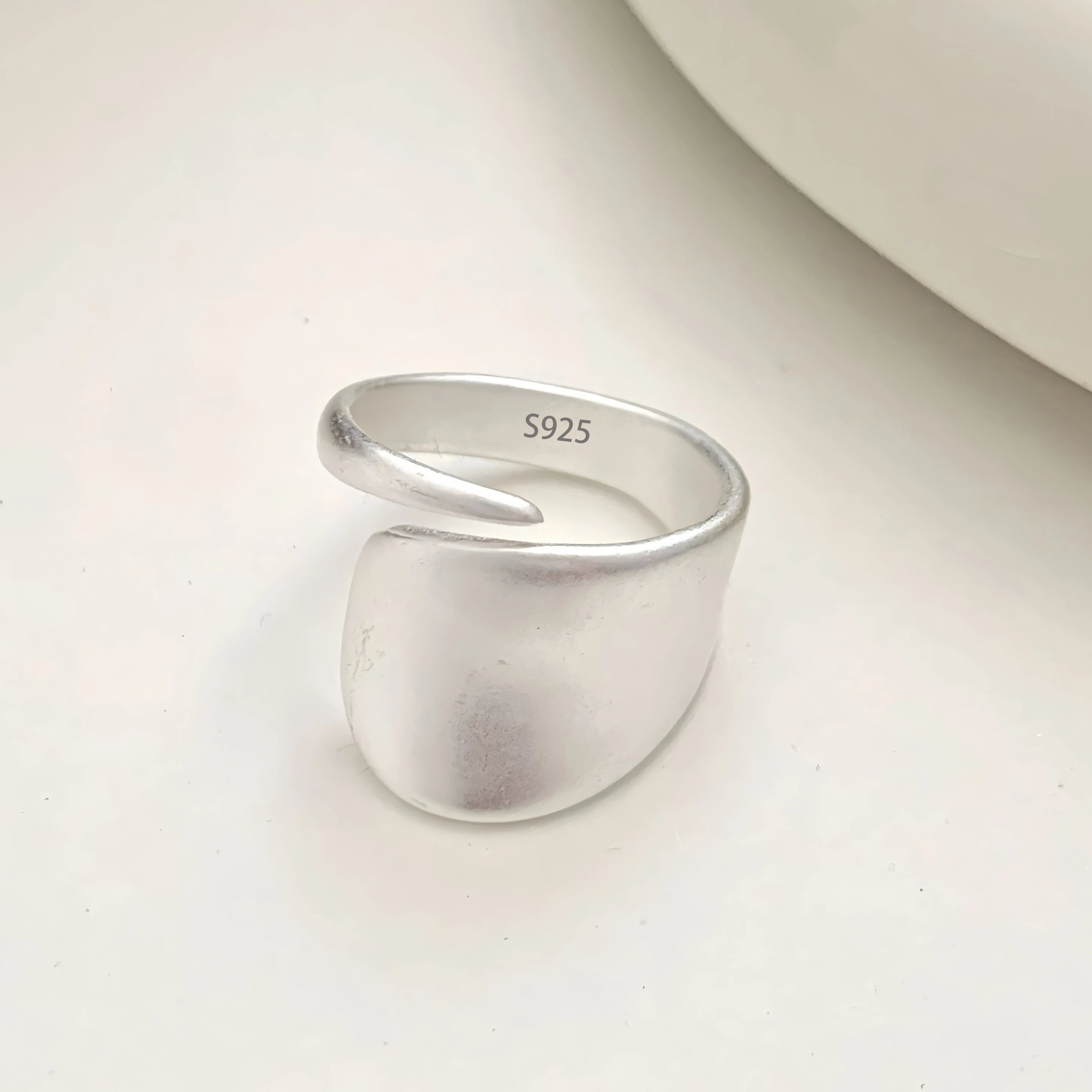 PANJBJ 925 Sterling Silver Frosting Geometry Ring for Women Wide Texture Versatile Handm detail view