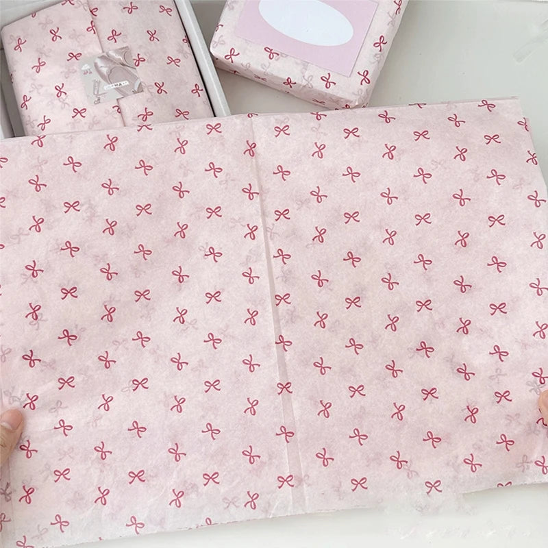 10 Pink Bow Snow Pear Wrapping Paper Sheets | Handmade Flower Bouquet Packaging detail view
