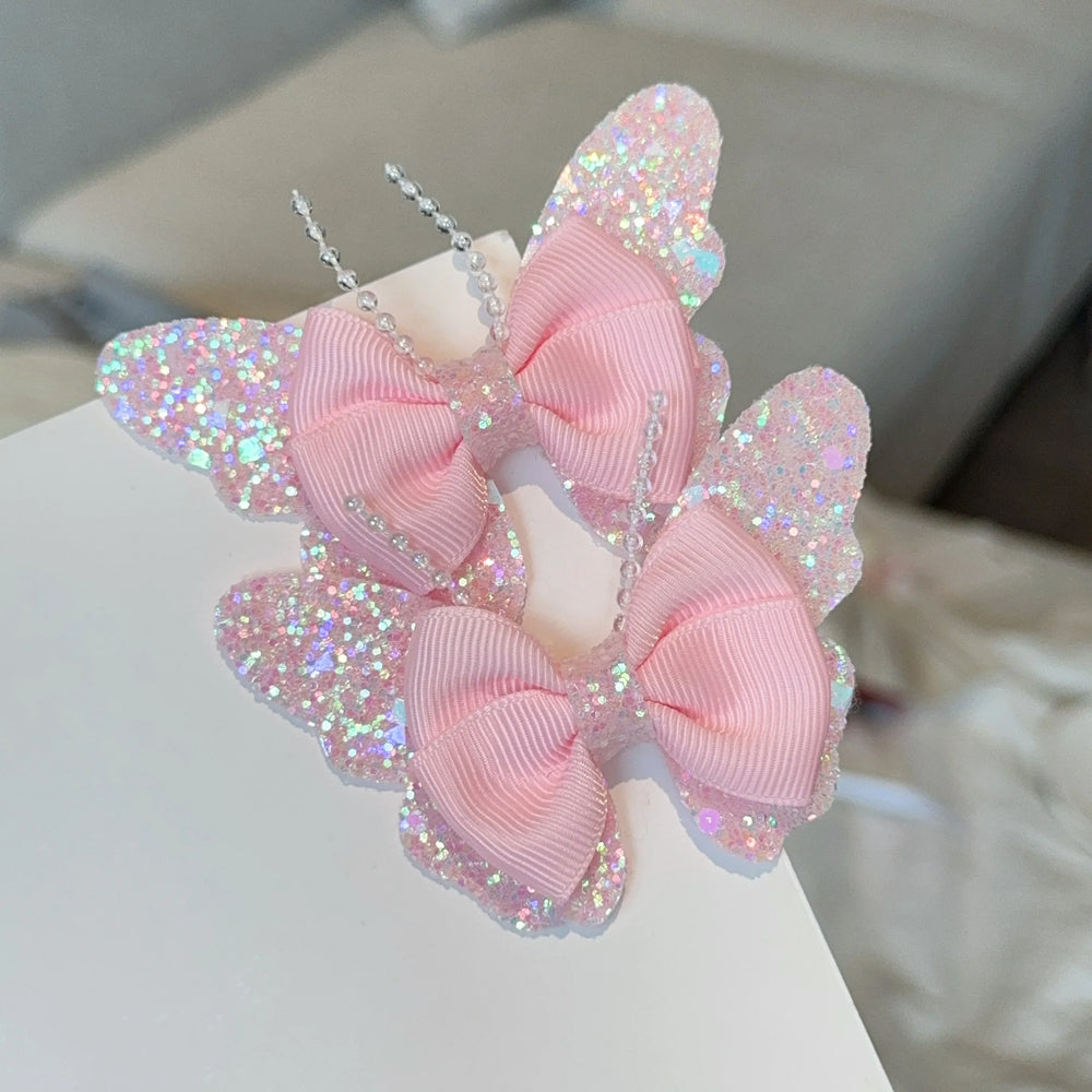 2 Pcs Fashion Rainbow Butterfly Hair Accessories Hair Clips Girls Sequin Hairpins C additional angle