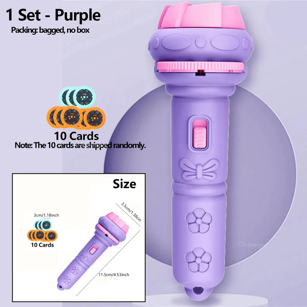 10 Cards Cartoon Projection Flashlight 80 Patterns Creative Children Flashlight Toy additional angle