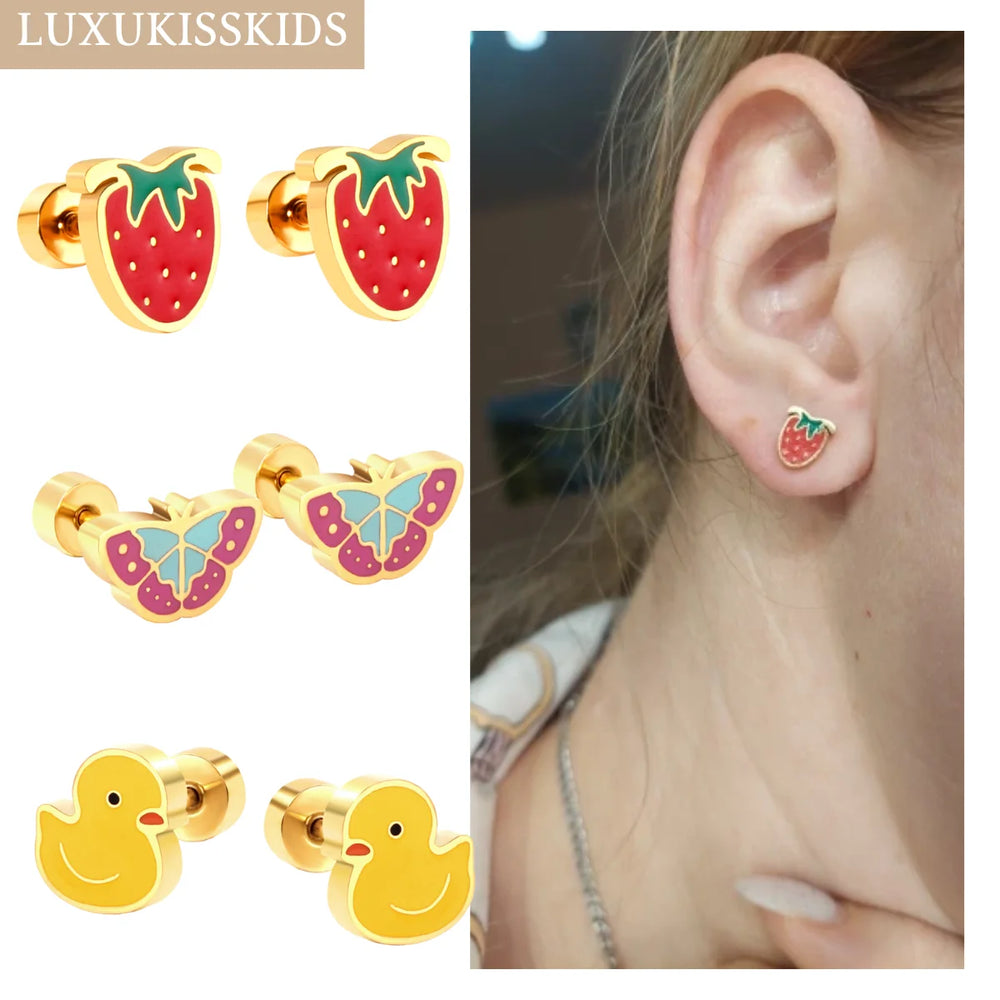 Cute Acrylic Animal Stud Earrings | Surgical Steel Hypoallergenic Earrings for Women lifestyle view