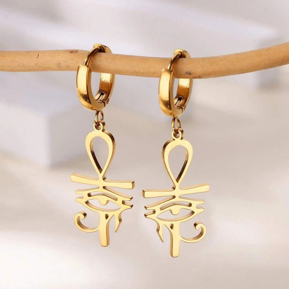 18K Gold Plated Portrait Coin Earrings | Stainless Steel Jesus Cross Dangle Huggie Ea lifestyle view