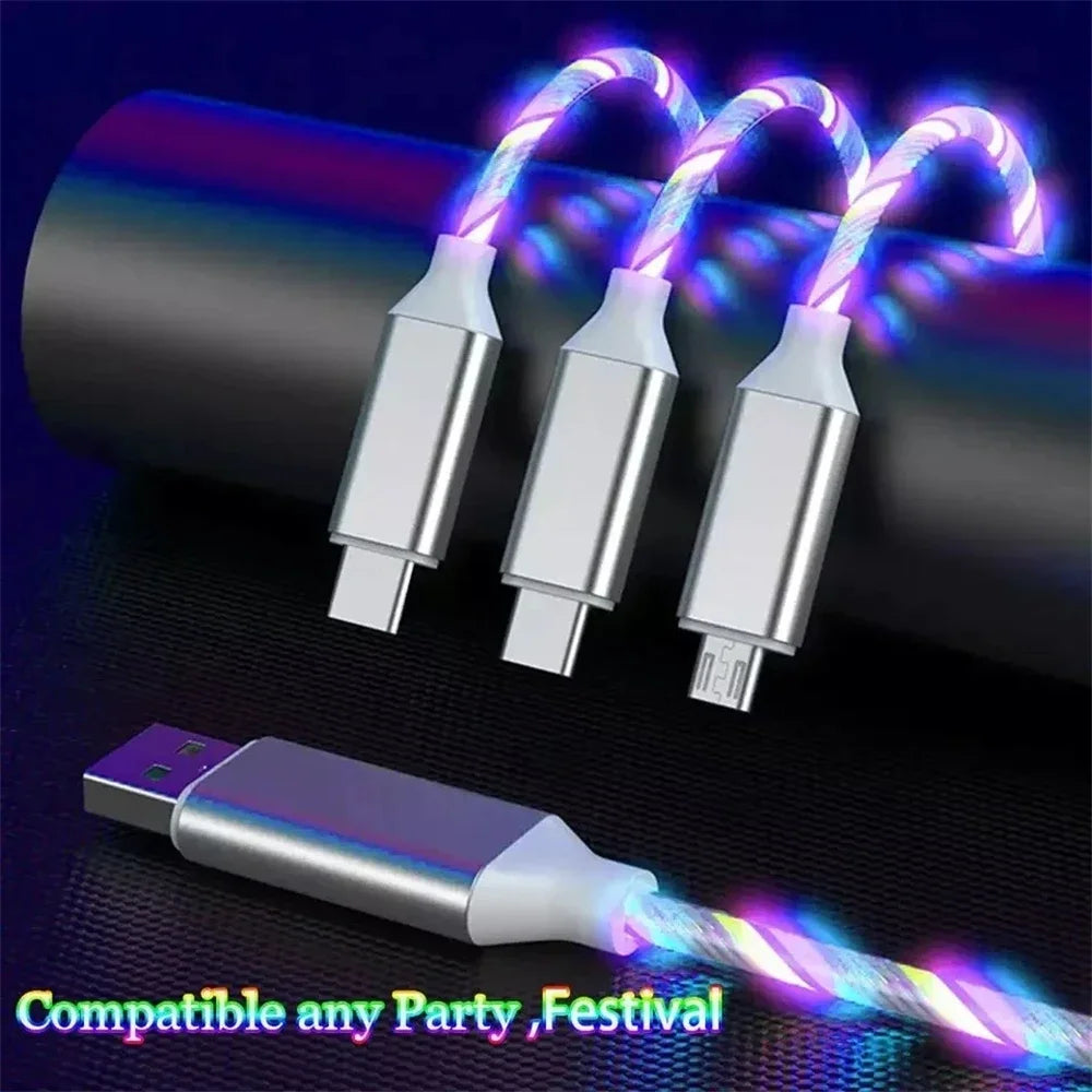 Glowing LED Light USB 3-in-1 cable Phone Fast Charging Charger Luminous alternate view