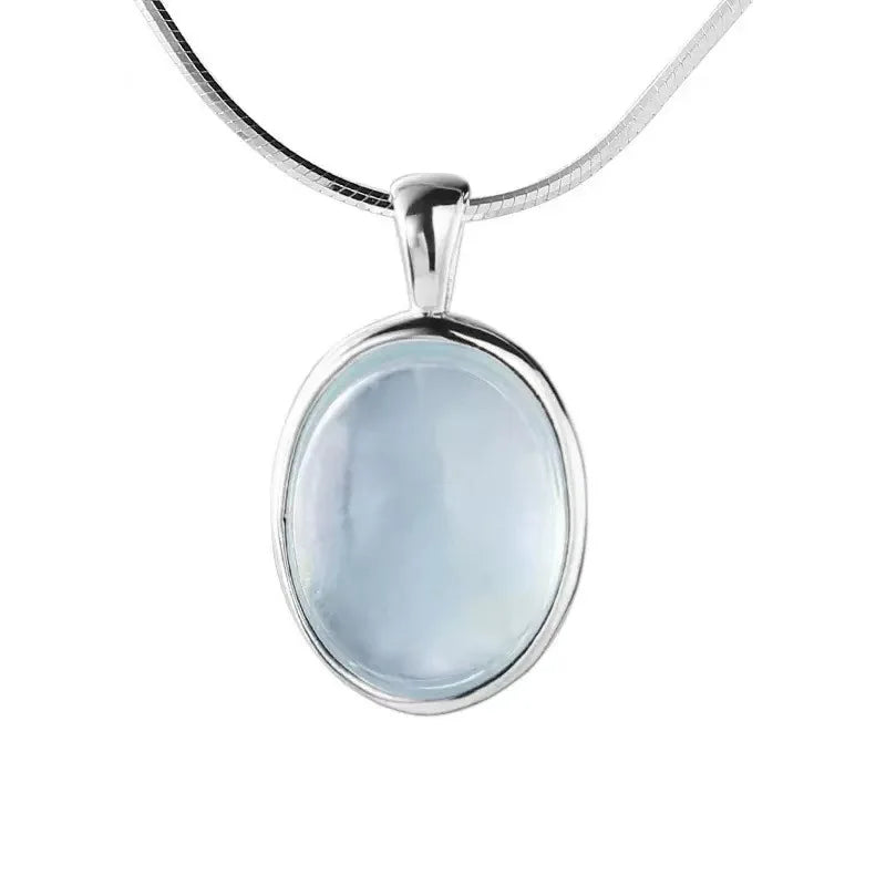 925 Sterling Silver Necklace with Moonstone and Natural Aquamarine Pendant, Necklace, close-up view