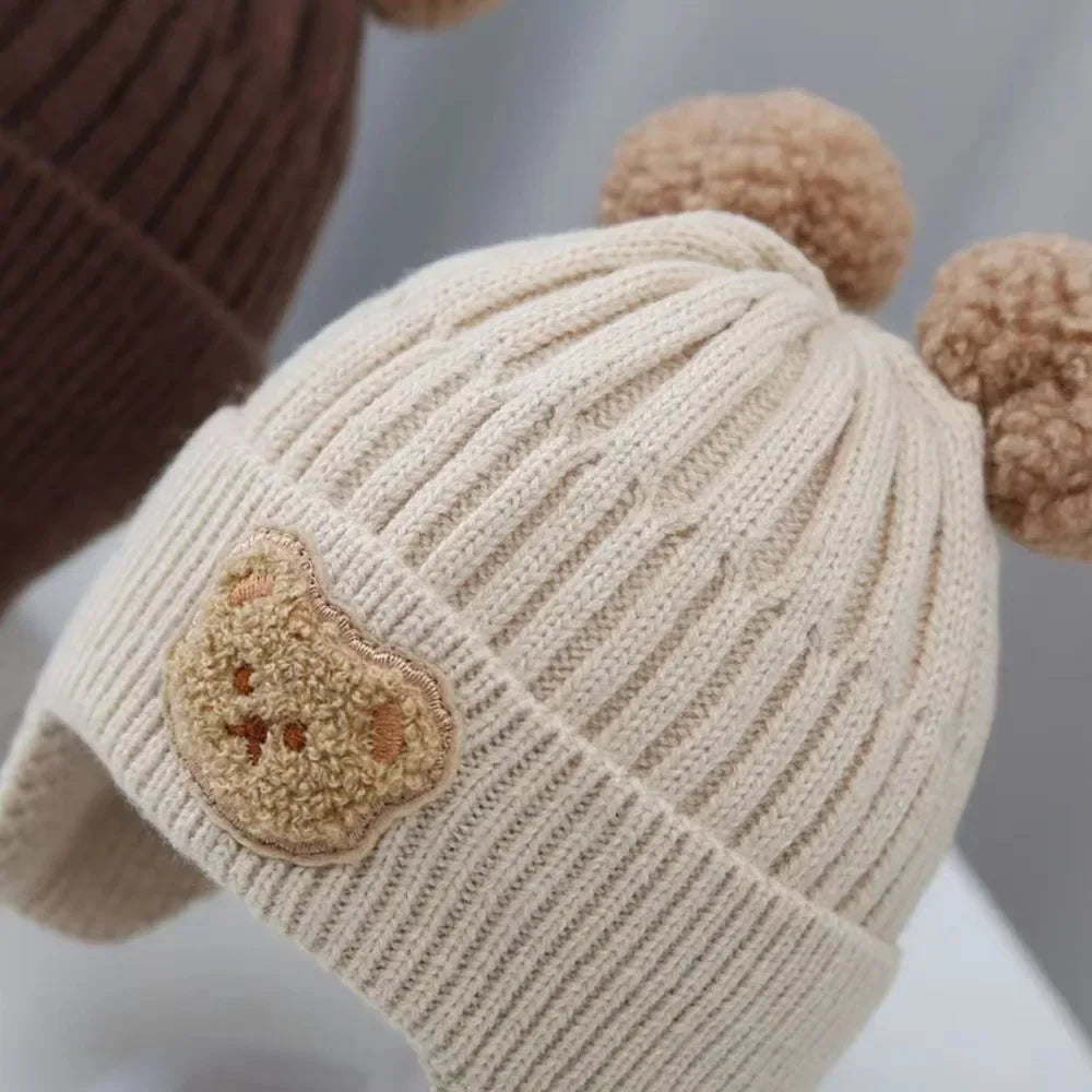 Baby Bear Ear Protection Hat | Winter Thickened Warm Knitted Hat for Children detail view