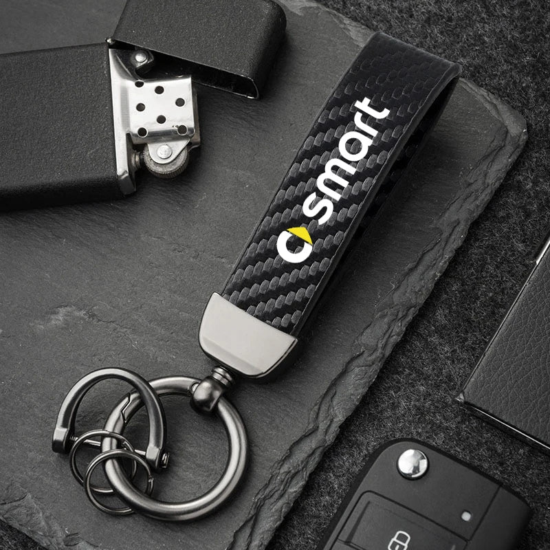 Carbon Fiber Style Keychain | Smart EQ Fortwo Key Ring close-up view