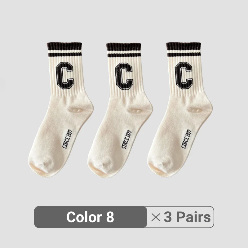 1/3/5/8 Pairs Retro American Men's Mid-rise Socks Women Ins-style Casual Sports Baske lifestyle view
