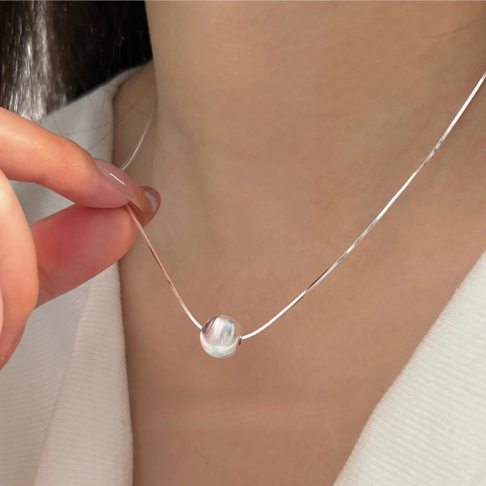 925 Sterling Silver Necklace Bead Pendant Simple for Women Wedding Engagement Jewel additional angle