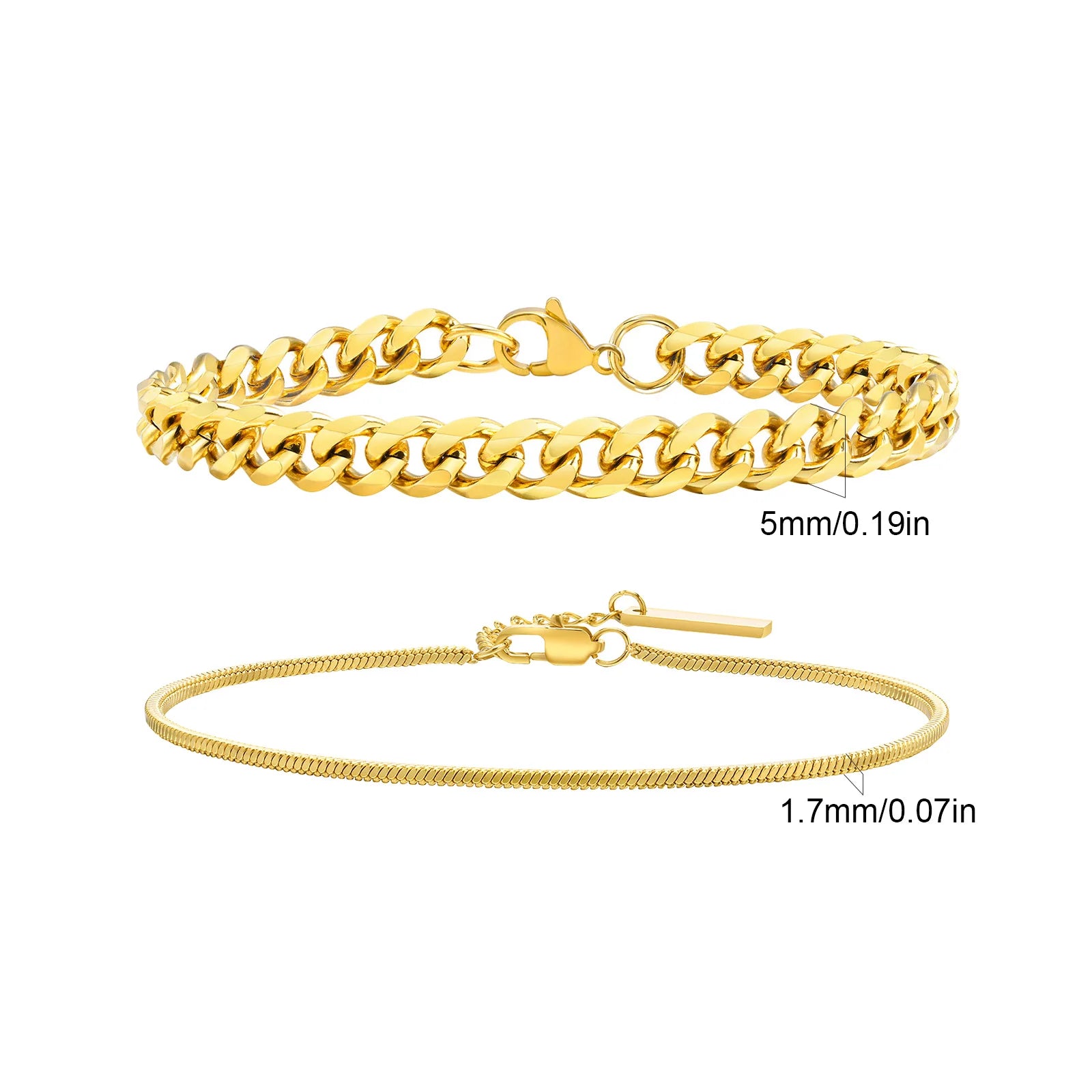 Men's Stainless Steel Chain Bracelets Set | 2pcs Silver Gold Black Twist Rope & Cuban close-up view