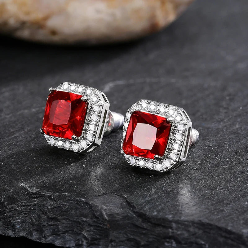 Huitan Rectangle/Square Green Cubic Zircon Stud Earrings Women Elegant Party Access additional angle