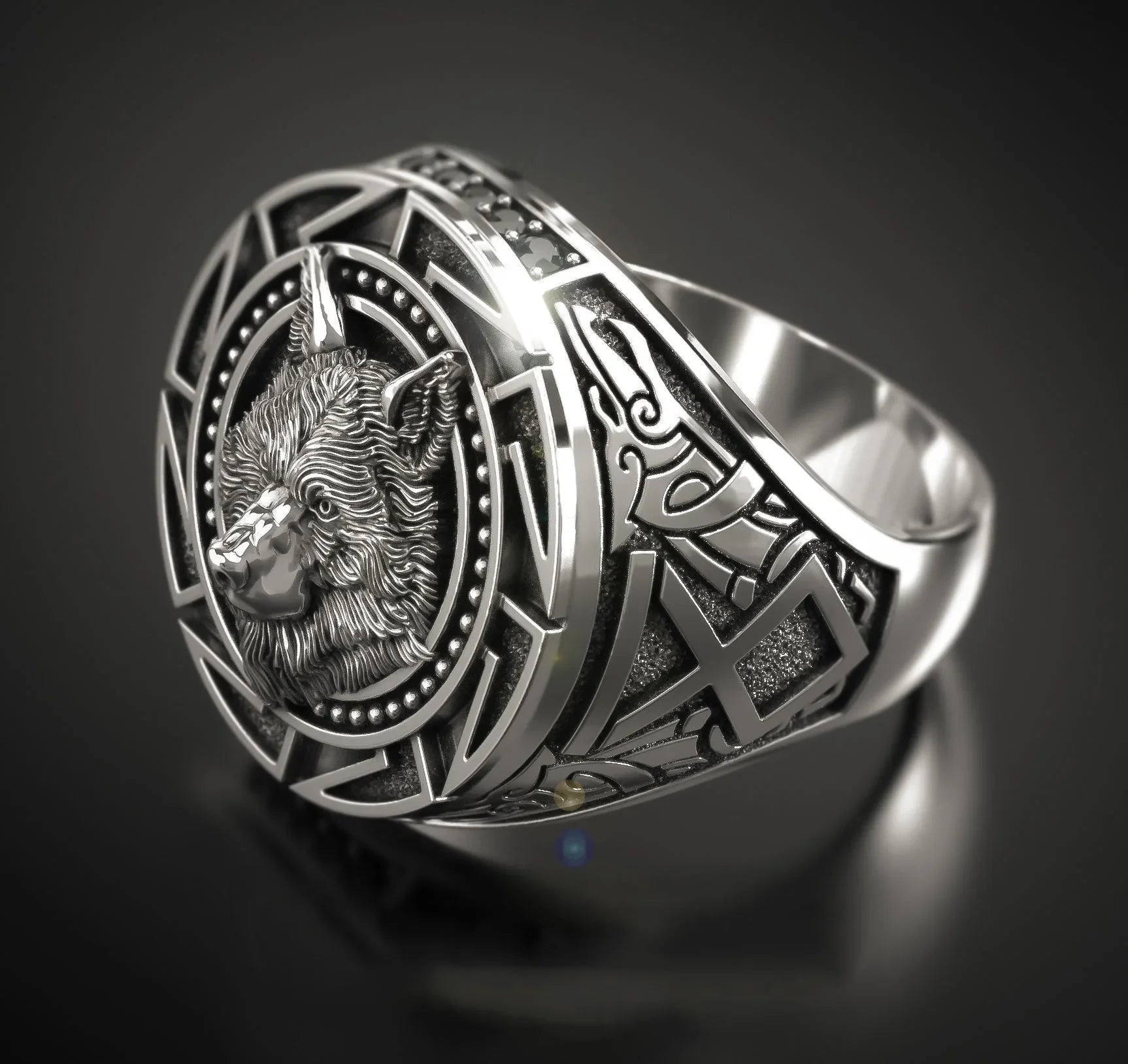 Andara 925 Sterling Silver Ring Retro Wolf Totem Thai Silver Ring Warrior Wolf Head M alternate view