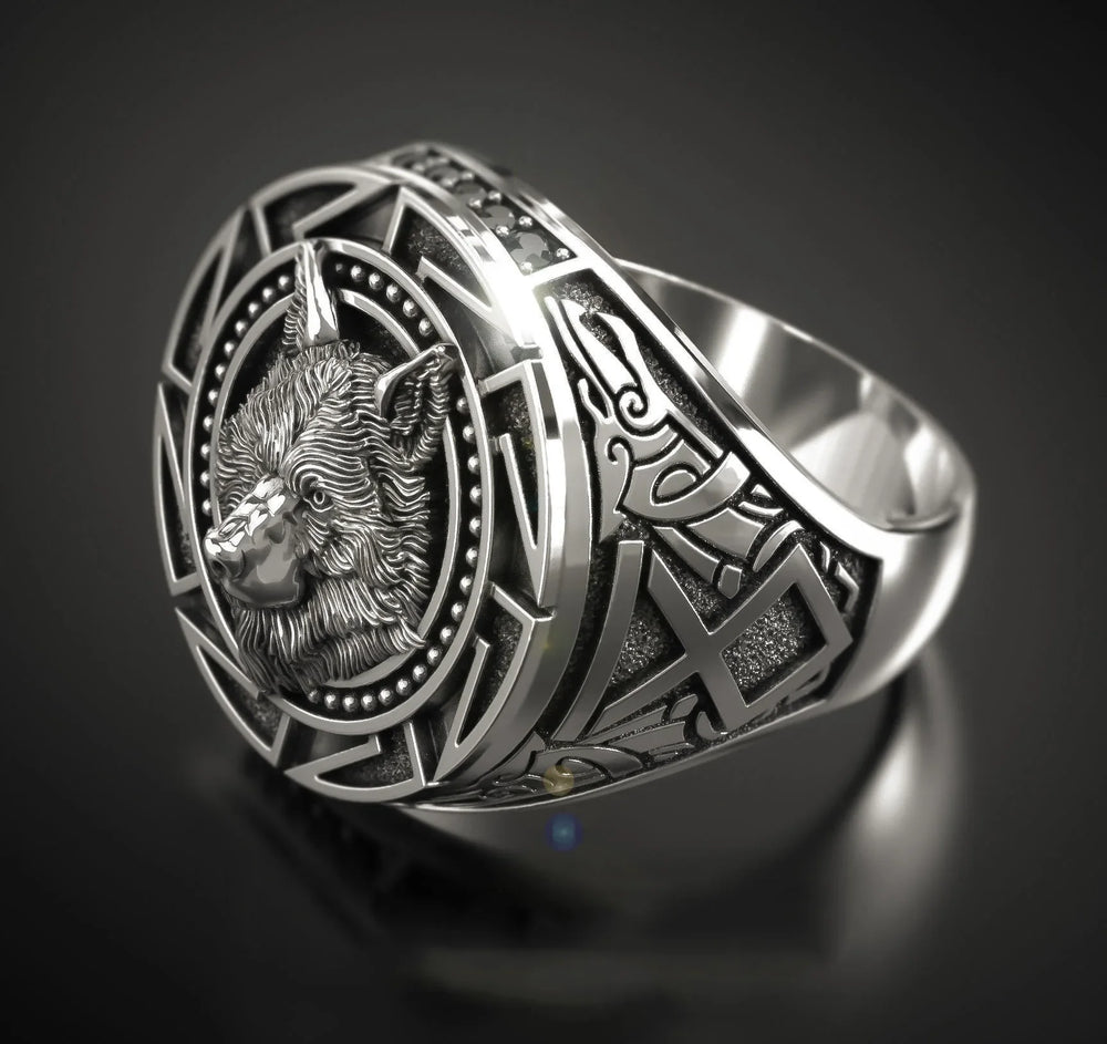 Andara 925 Sterling Silver Ring Retro Wolf Totem Thai Silver Ring Warrior Wolf Head M alternate view