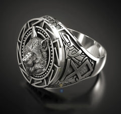 Andara 925 Sterling Silver Ring Retro Wolf Totem Thai Silver Ring Warrior Wolf Head M alternate view