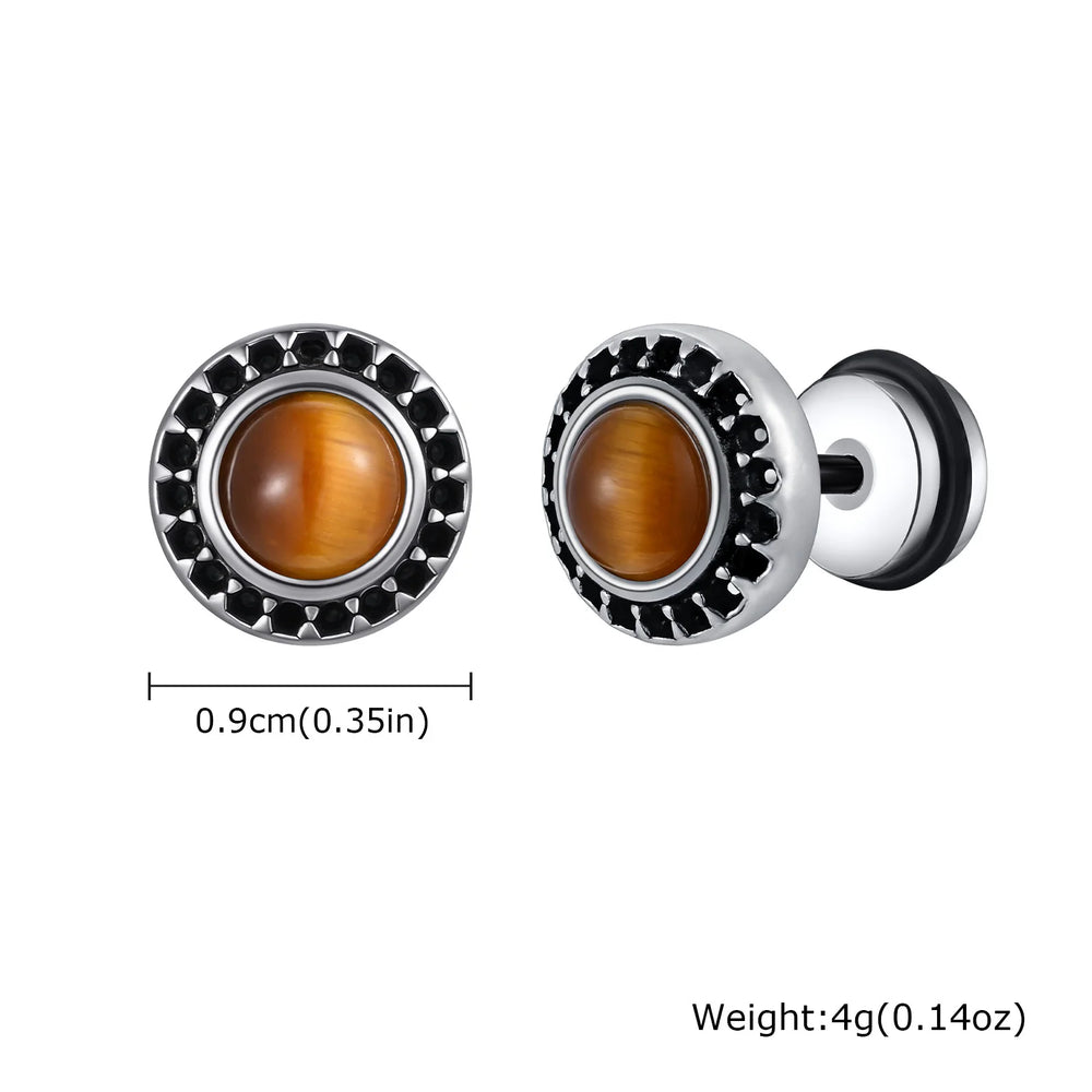 Men's Tiger Eye Stone Stud Earrings | Natural Gemstone Punk Earrings for Men alternate view
