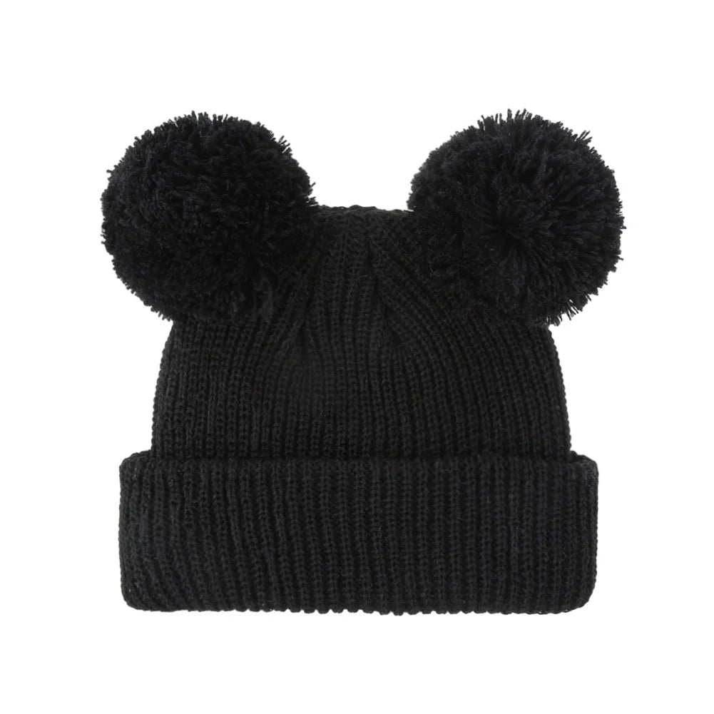 0-12M Solid Knitted Cute Pom Pom Cap | Newborn Baby Turban Hat close-up view