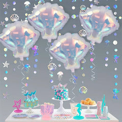 4-Pack Colorful Shell-Shaped Aluminum Foil Balloons | Ocean-Themed Party Decor detail view