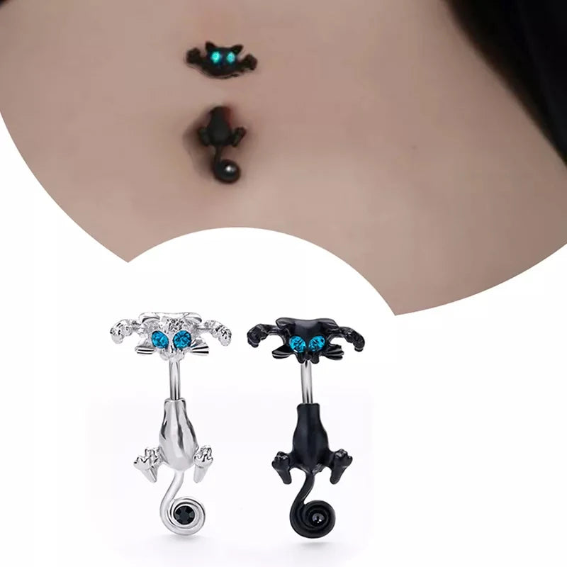 1PC Creativity Belly Button Ring Navel Piercing Ring 316L Surgical Steel Piercing Cartoon Cat for Wo