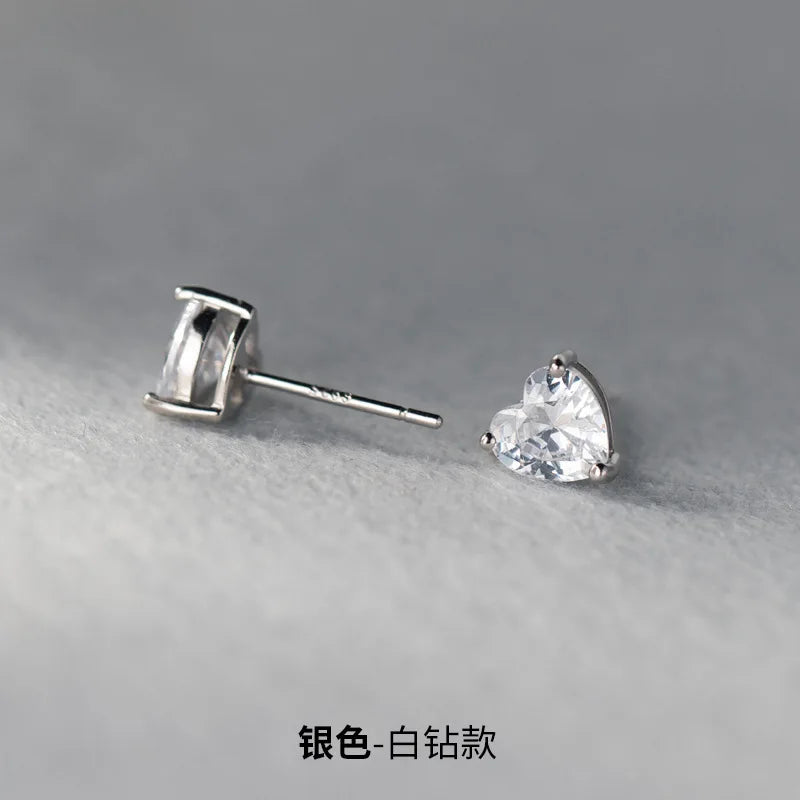 925 Sterling Silver Heart Zircon Piercing Stud Earrings Wedding Luxury Elegant Jewe additional angle