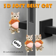 Kawaii Cat Belly Sticker 3D Cute Kitten with Orange Outfit on Pink , Soft Silicone Self-Adhesive Bubble Sticker for Decor, Phone