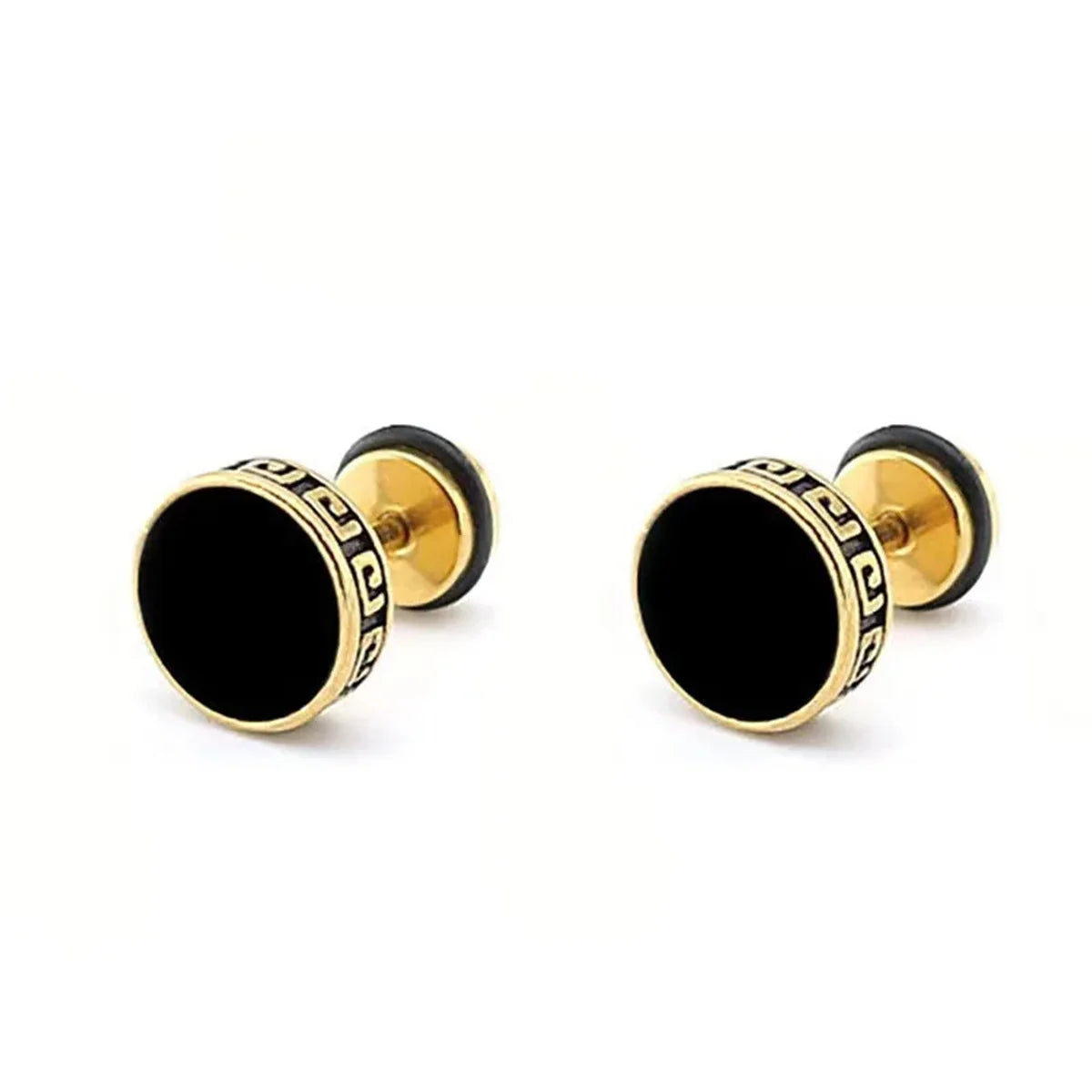 2pcs 316L Stainless Steel Vintage Flat Back Stud Earrings | Unisex Screw Back Cartilag close-up view