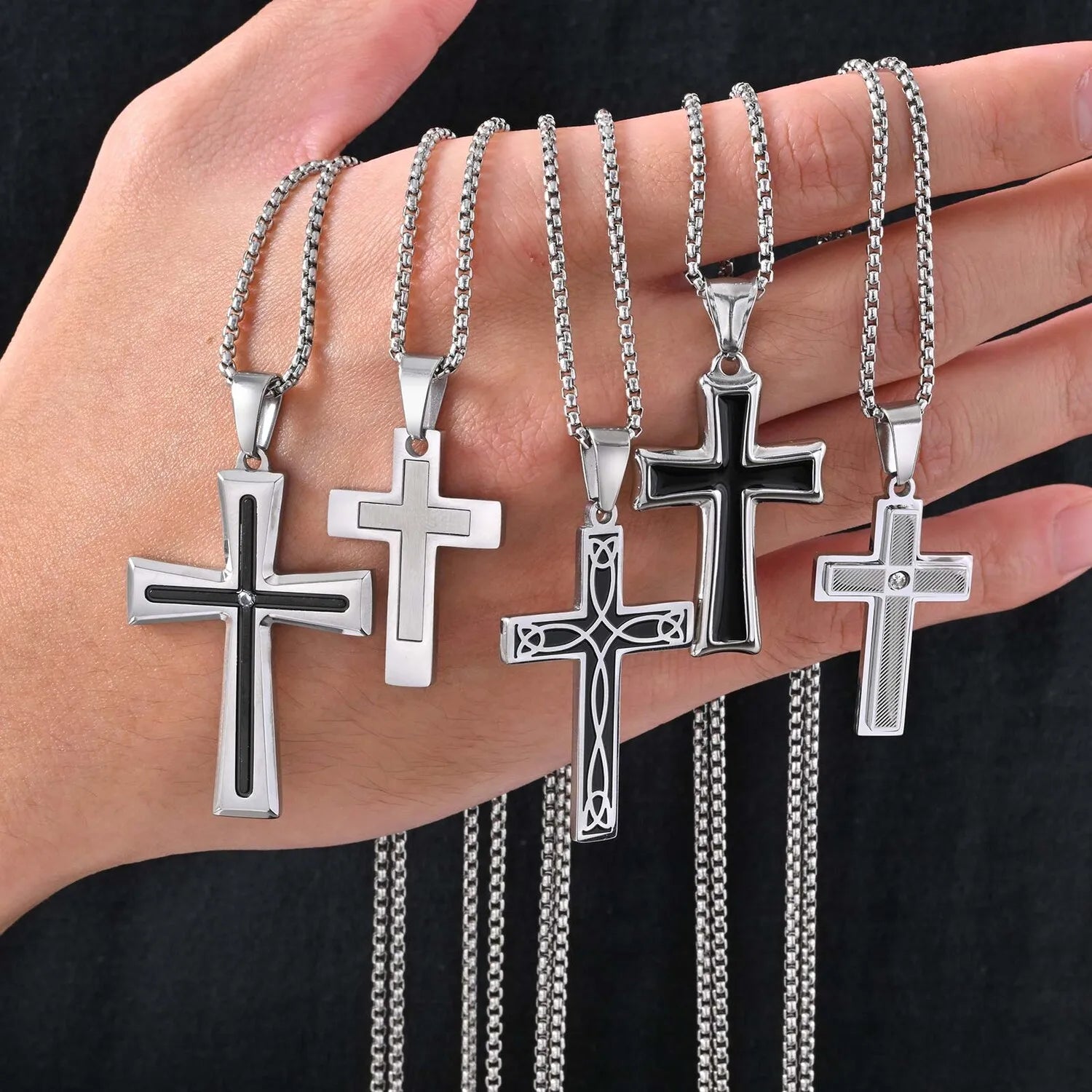 Plain Cross Necklace for Men and Boys | Stainless Steel Silver Tone Religious Jewelry detail view