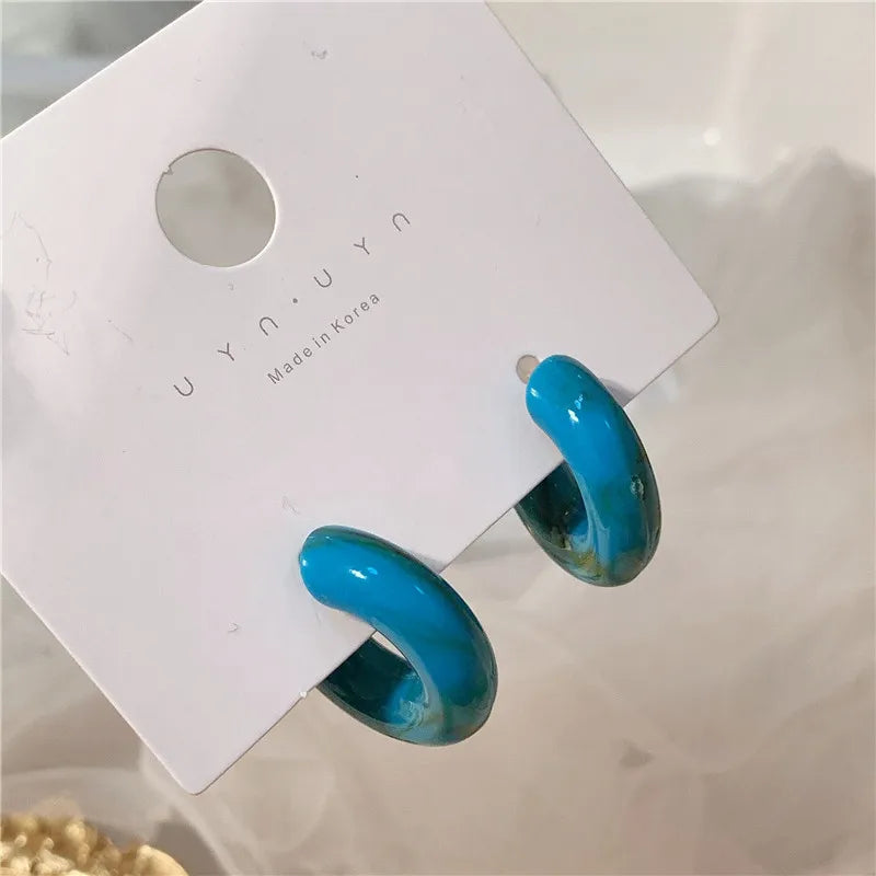 C-Shape Resin Hoop Earrings | Colorful Geometric Acrylic Jewelry for Women lifestyle view