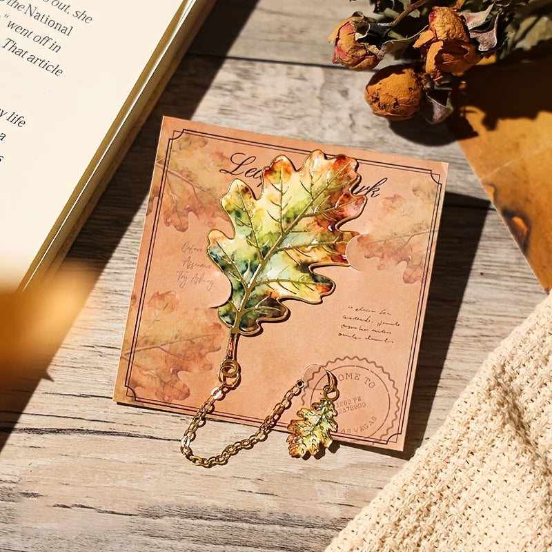 1 Pcs Vintage Leaf Bookmark With Metal Pendant Reading Accessory Gift for Book Lovers alternate view