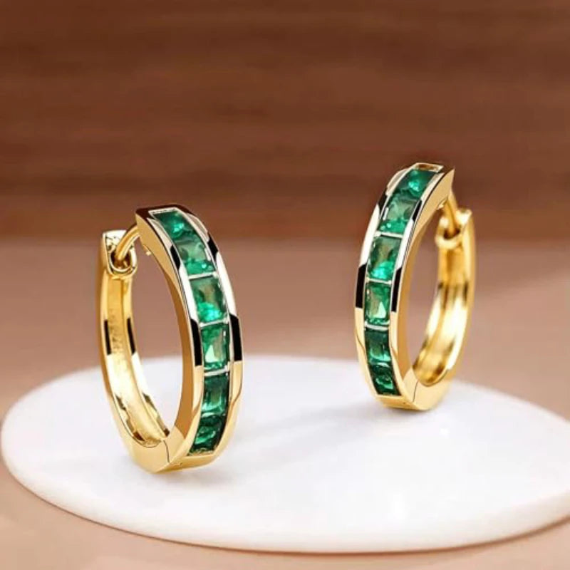 Huitan Classic Design Women Hoop Earrings Full with Princess Square CZ Simple and Ele lifestyle view