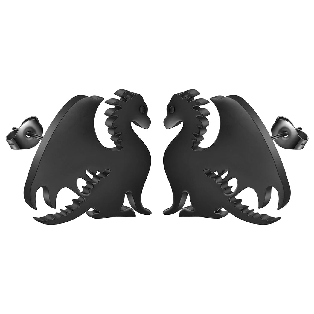 Punk Black Western Dragon Ear Stud | Stainless Steel Stud Earrings alternate view