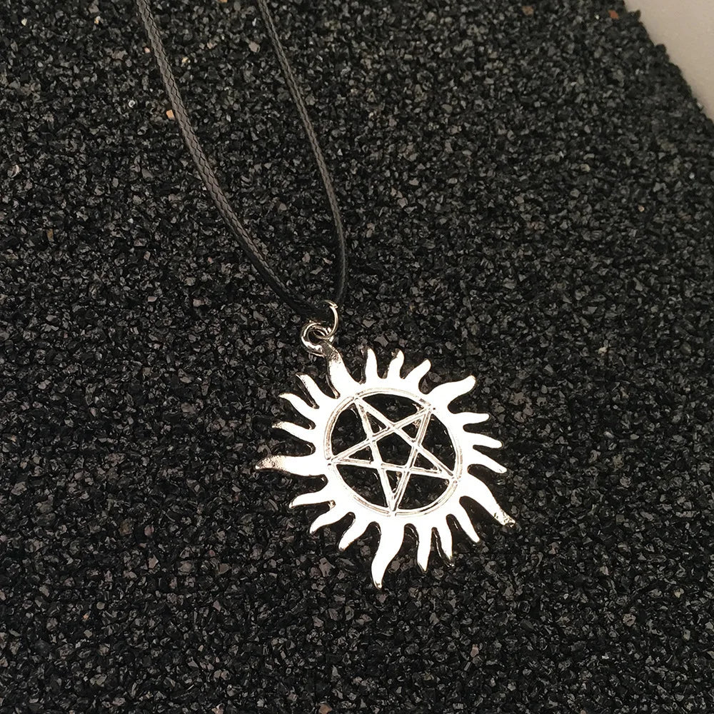 Supernatural Pentagram Star Pendant Necklace for Women Men Black Fashion Choker Wicca lifestyle view