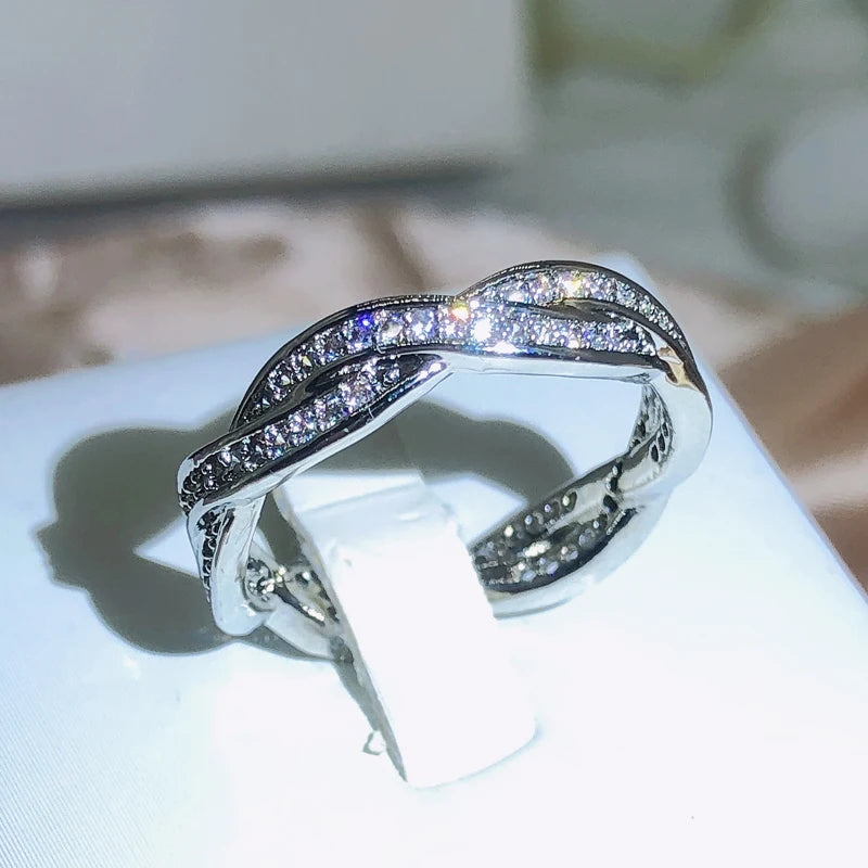 Creative twisted intertwined zirconia ring for women 925 stamps fashion Bling Bling p lifestyle view