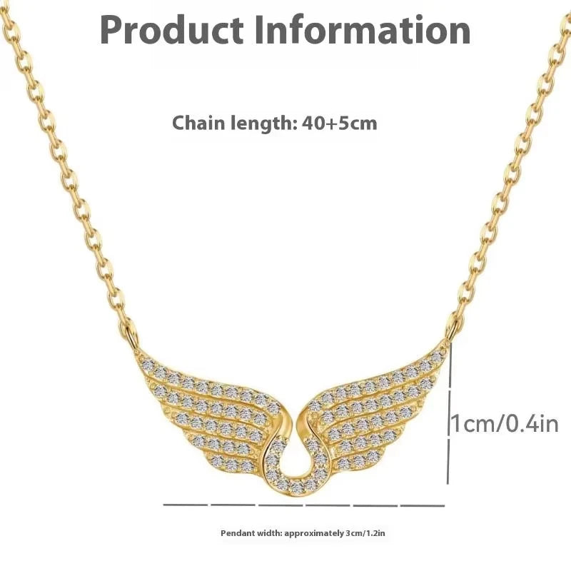FTCY 1PC Angel Wing Necklace For Women Gold Color Angle's Wings Fashion Cubic Zirconia close-up view