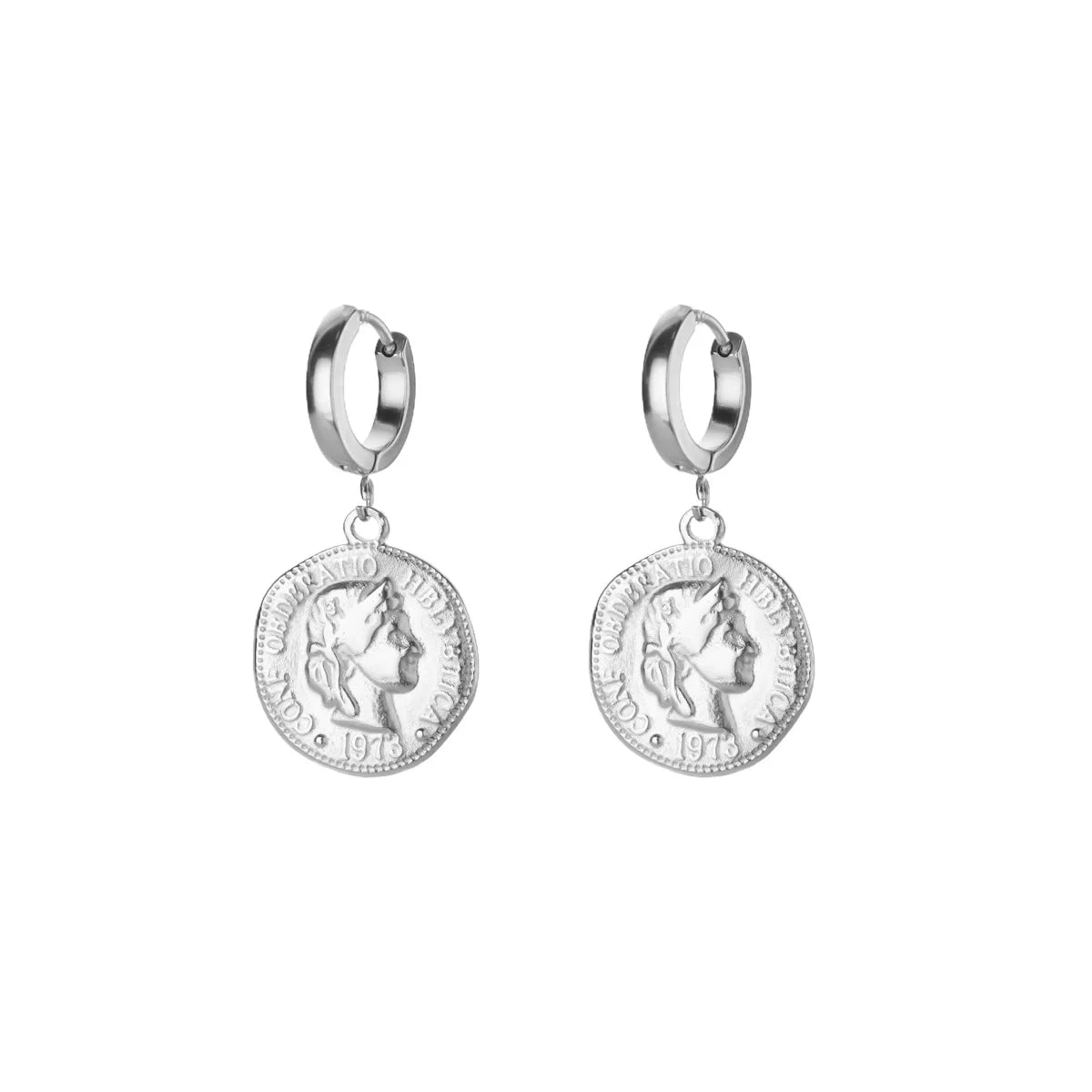 18K Gold Plated Portrait Coin Earrings | Stainless Steel Jesus Cross Dangle Huggie Ea alternate view
