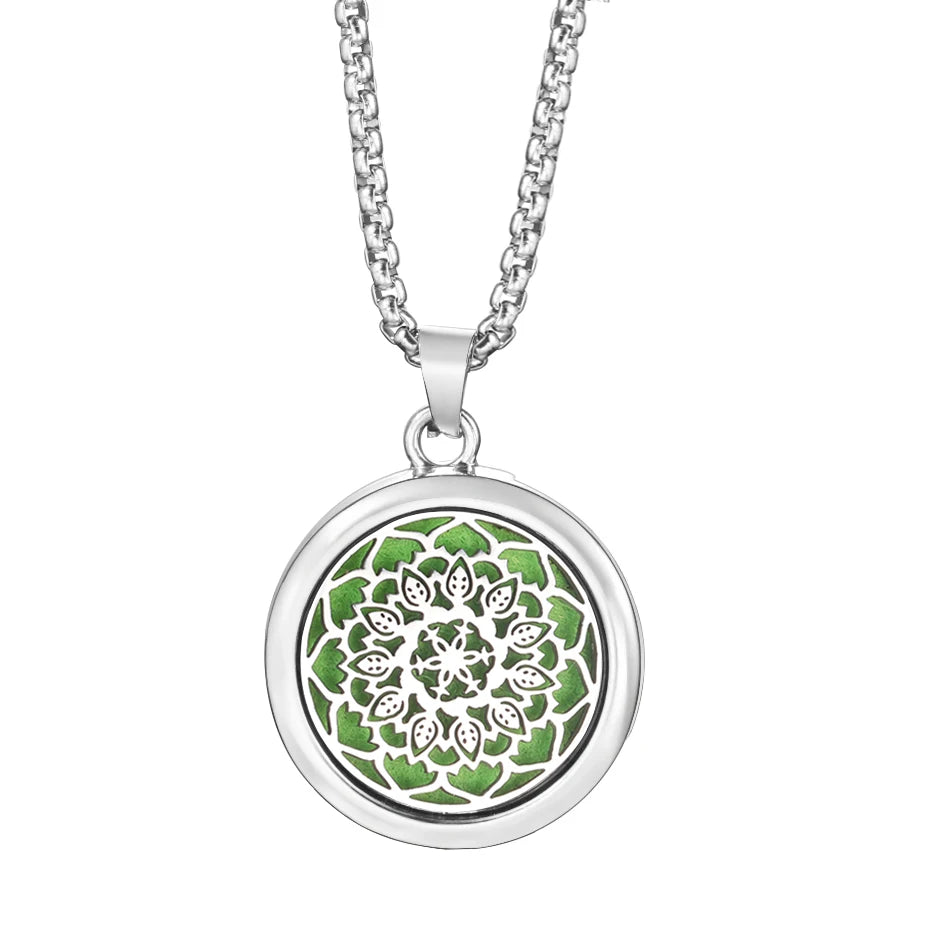 20mm Pattern Insert Perfume Pad Locket Necklace | Stainless Steel Aromatherapy Pend additional angle