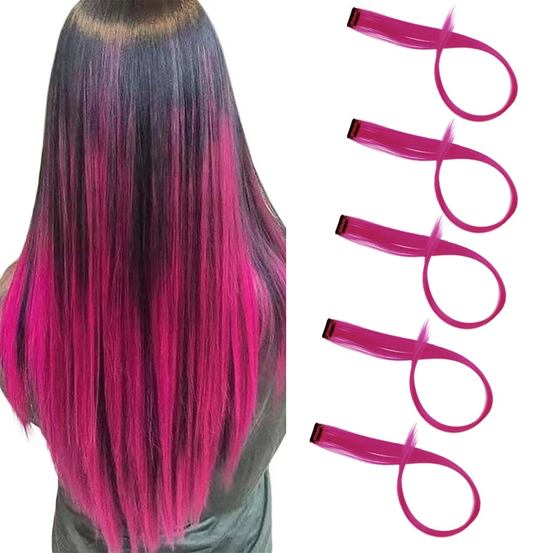 22 Inch Ombre Rainbow Clip In Hair Extensions | 5 Pcs Heat Resistant Synthetic Hairpie close-up view