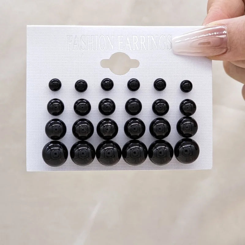 Imitation Pearl Stud Earrings Set, 12 Pairs detail view
