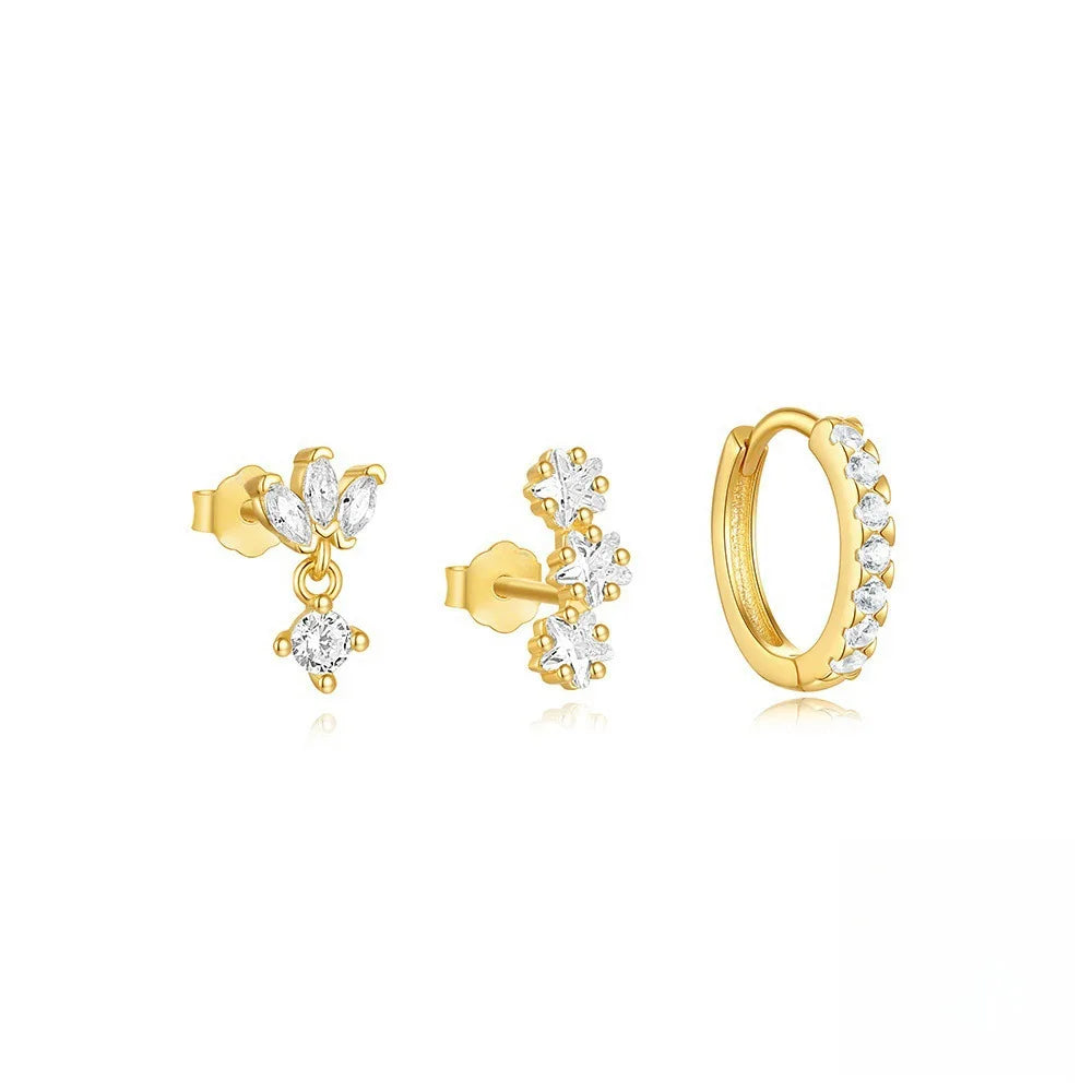 3PCS Luxury Star Pendant Piercing Earrings Set For Women Stainless Steel Zircon Punk alternate view