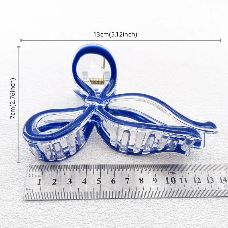 13cm Simple and Versatile Hollow Streamer Bow Ties Oil Dripping Plastic Hair Claw Clip Hairpin Hair Accessories for Women