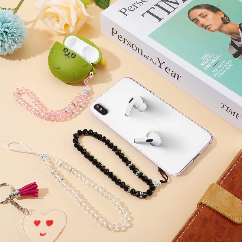 Crystal Beads Phone Charm Phone Lanyard Strap Hand Wrist Lanyard Strap Ladies Anti- additional angle