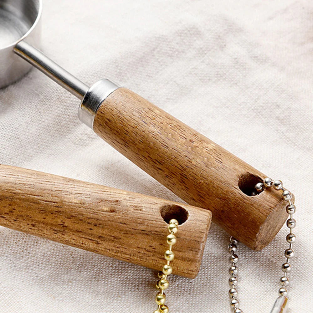 Stainless Steel Measuring Spoon Set | Gold Wood Handle Kitchen Baking Tool alternate view