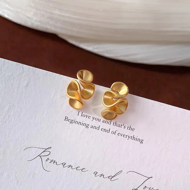 AU999 24K Gold Ruffled Lotus Leaf Earrings for Women | Elegant Floral Drop Earrings additional angle