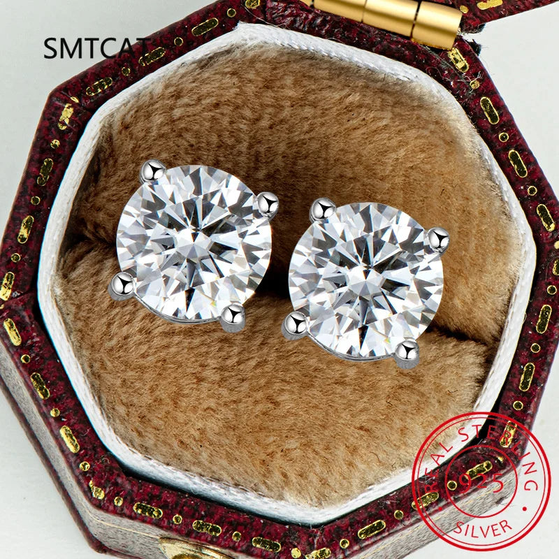 2.0ct Moissanite Earrings for Women Lab Grown Diamond Ear Studs 925 Sterling Silver additional angle