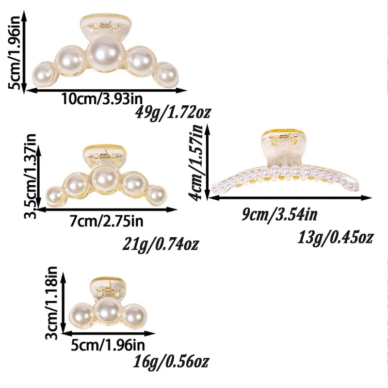 1/4pcs White Pearl Hair Clip Claw for Woman Korean Elegant Shark Clip Fashion Girl's Ponytail Clip Hair Accessories