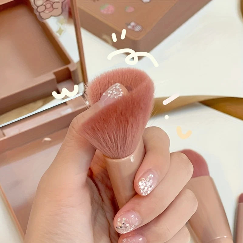 5Pcs Portable Makeup Brush Set With Mirror - Foldable Travel Kit ，Mini Makeup Brush Set detail view