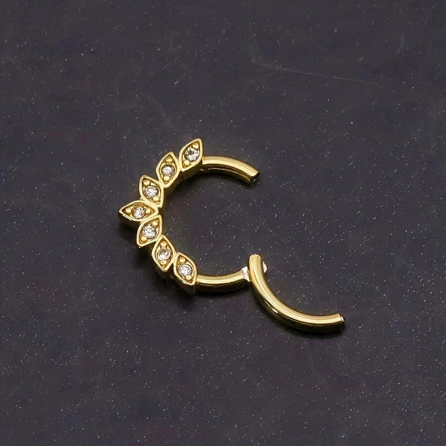 1Pc 18K Gold Plated Stainless Steel Nose Ring,Synthetic Zircon Nasal Septum Piercing Jew detail view
