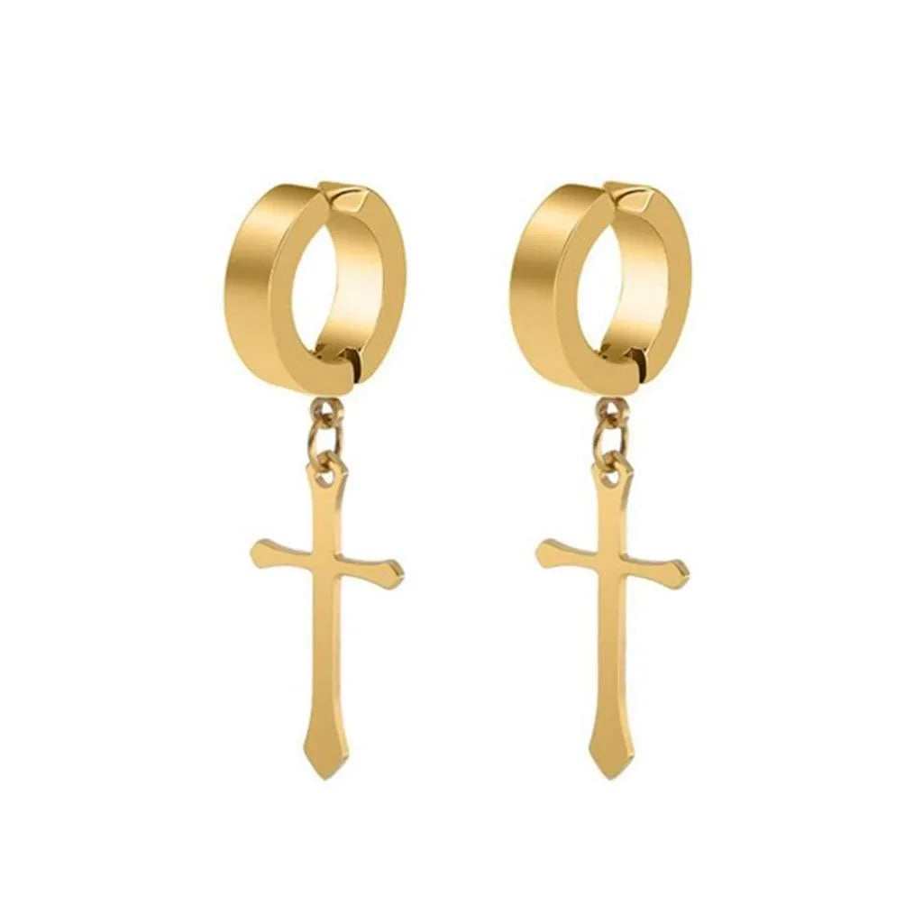 1/6 Pairs Stainless Steel Cross Pendant Clip Earring Non Piercing Fake Hoop Stud Ea additional angle