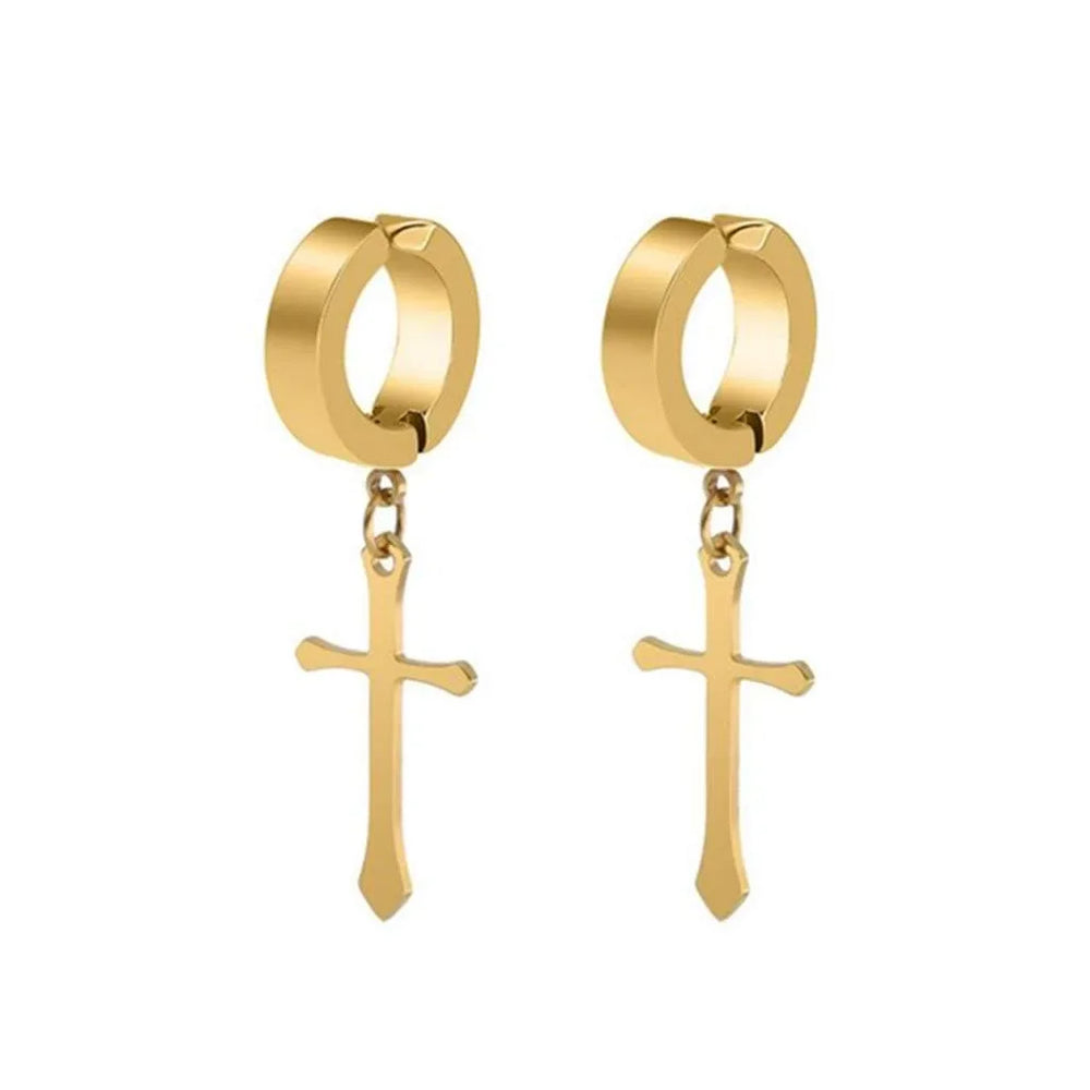 1/6 Pairs Stainless Steel Cross Pendant Clip Earring Non Piercing Fake Hoop Stud Ea additional angle