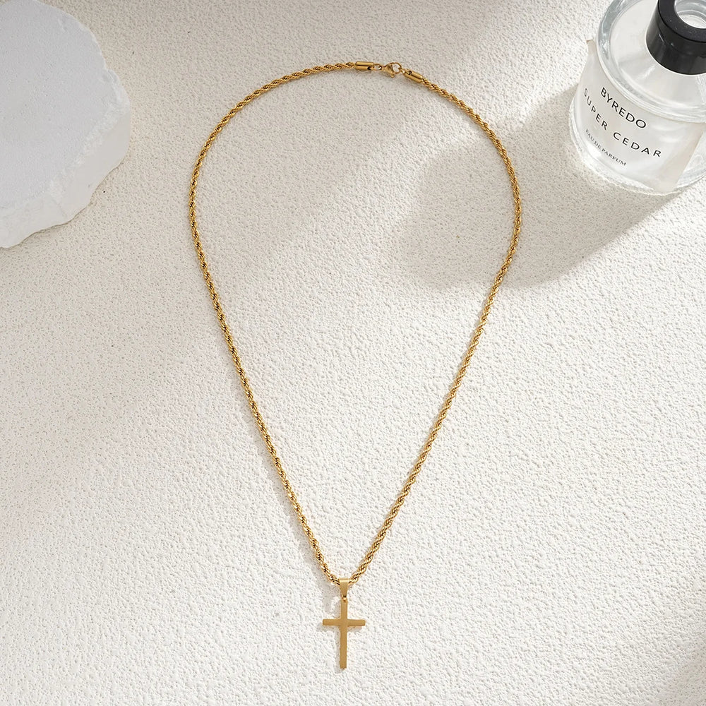 New Stainless Steel Cross Pendant Necklace for Men Women Minimalist Gold Color Jewe additional angle