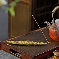 Incense Holder Ash Catcher | Long Leaf Design for Meditation and Home Decor close-up view
